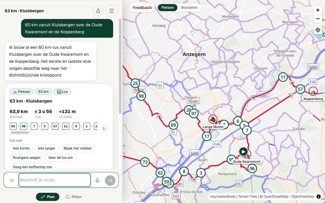 KnoopHop auf dem Tablet: 63-km-Runde über den Oude Kwaremont und den Koppenberg